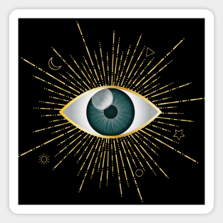 Teal Green Evil Eye Gold Eyelashes Sun Moon Star Nazar Mati Talisman Magnet